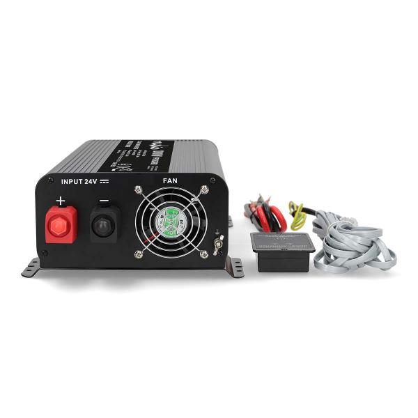 Power Inverter reine Sinus-Wellen | Eingangsspannung: 24 V DC | Geräteausgangsanschluss: Type F (CEE 7/3) / USB-A / 1x USB-C? | 230 V AC 50 Hz | 1000 W | Spitzenleistung: 2000 W | Schraubklemme | Reine Sinuswelle | Düse | Schwarz