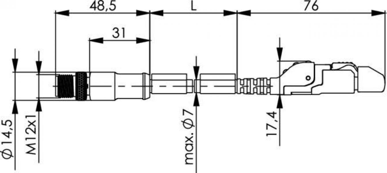 Telegärtner Patchkabel STX M12x1-RJ-45, 5m (100017289)