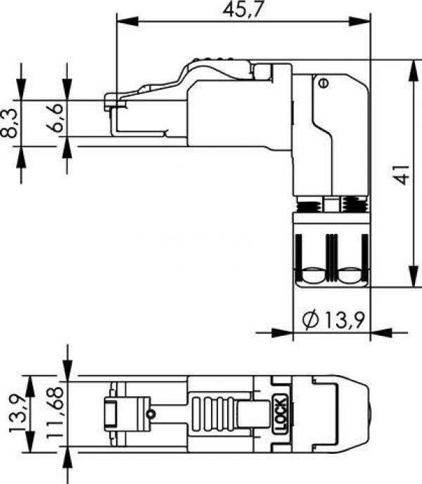 Telegärtner MFP8 gewinkelt T568B, Cat.6A (100023064)