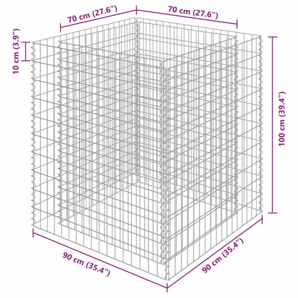 Gabionen-Hochbeet Verzinkter Stahl 90×90×100 cm