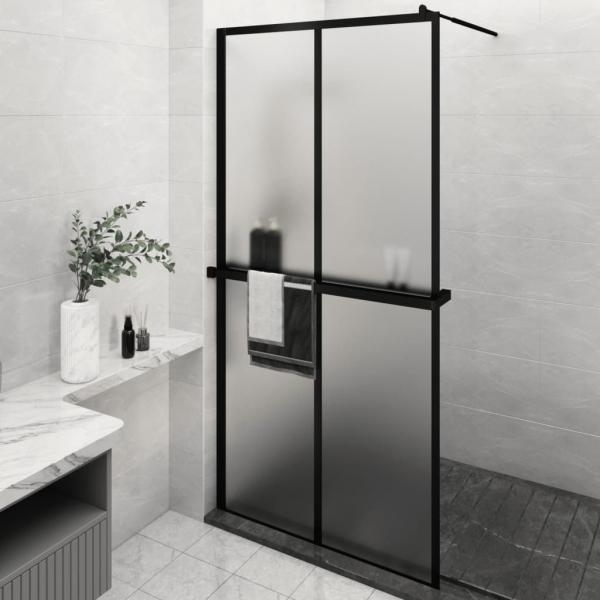 ARDEBO.de - Duschwand mit Ablage für Walk-In-Dusche Schwarz 118x190 cm ESG