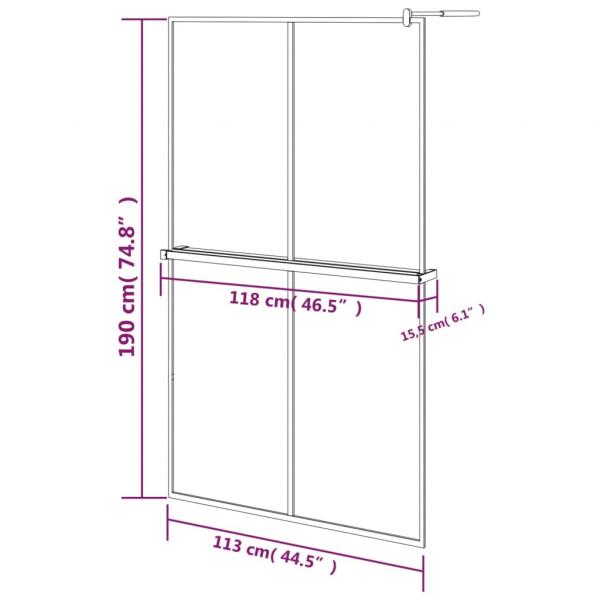 Duschwand mit Ablage für Walk-In-Dusche Schwarz 118x190 cm ESG