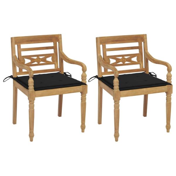 ARDEBO.de - Batavia-Stühle 2 Stk. mit Schwarzen Kissen Teak Massivholz