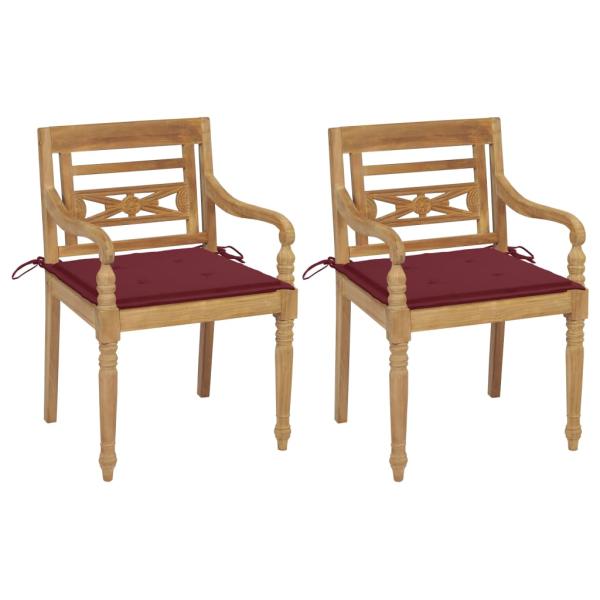 ARDEBO.de - Batavia-Stühle 2 Stk. mit Weinroten Kissen Teak Massivholz