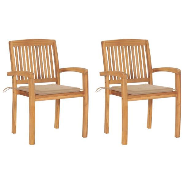 ARDEBO.de - Gartenstühle 2 Stk. mit Beige Kissen Massivholz Teak
