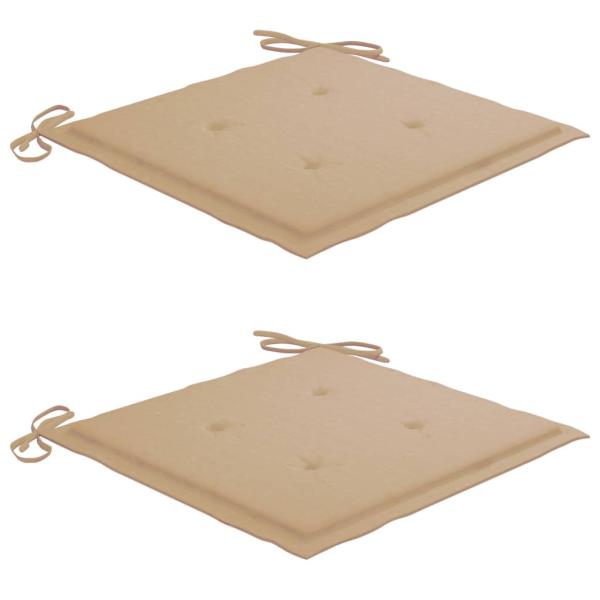 Gartenstühle 2 Stk. mit Beige Kissen Massivholz Teak