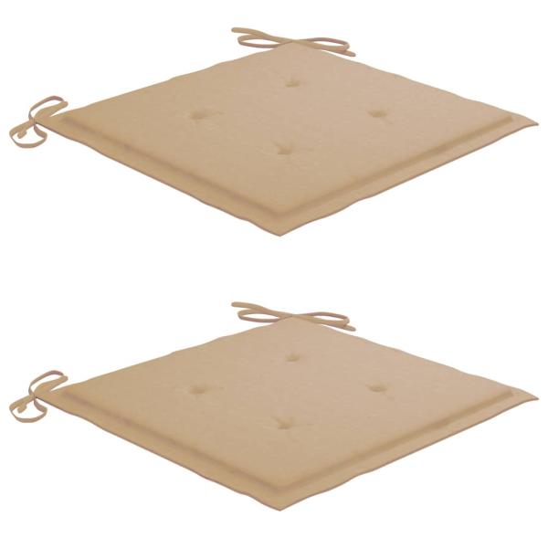 Gartenstühle 2 Stk. mit Beige Kissen Teak Massivholz 