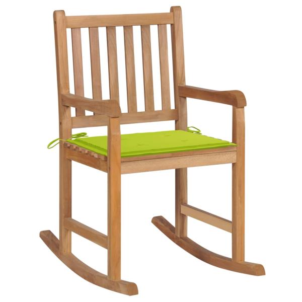 ARDEBO.de - Schaukelstuhl mit Hellgrünem Kissen Massivholz Teak