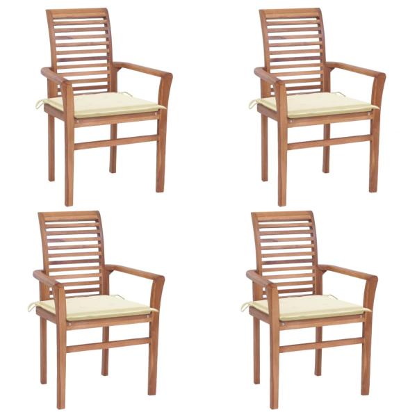 ARDEBO.de - Essstühle 4 Stk. mit Cremeweißen Kissen Massivholz Teak