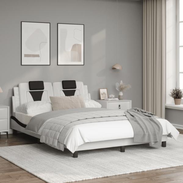 Bettgestell mit Kopfteil Weiß und Schwarz 140x190 cm Kunstleder