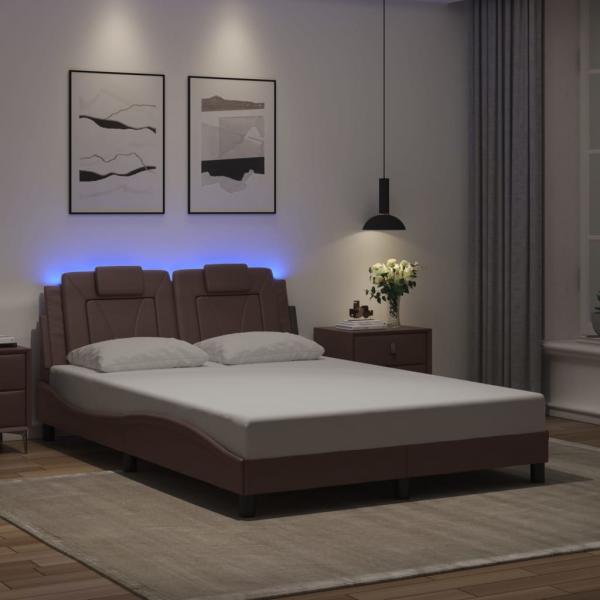 Bettgestell mit LED Braun 140x190 cm Kunstleder