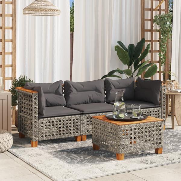 ARDEBO.de - Gartensofa mit Kissen 3-Sitzer Grau Poly Rattan