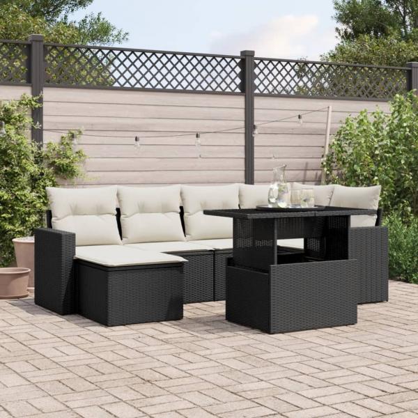 ARDEBO.de - 7-tlg. Garten-Sofagarnitur mit Kissen Schwarz Poly Rattan
