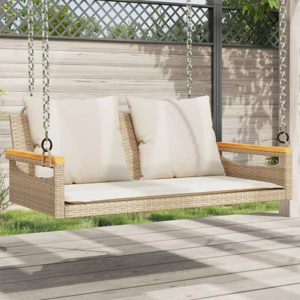 ARDEBO.de - Hängebank mit Kissen Beige 109x62x40 cm Poly Rattan