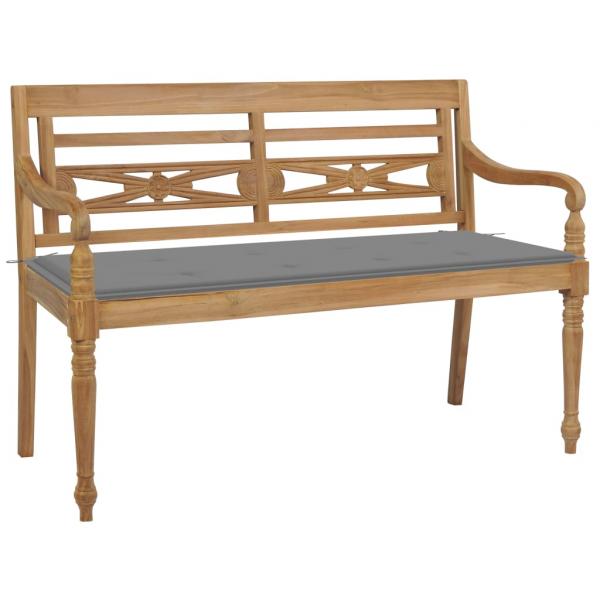 ARDEBO.de - Batavia-Gartenbank mit Grauem Kissen 120 cm Teak Massivholz