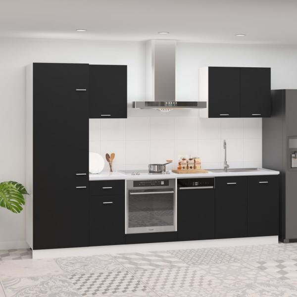 ARDEBO.de - 7-tlg. Küchenzeile Schwarz Holzwerkstoff