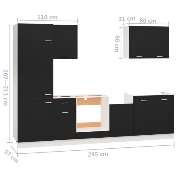 7-tlg. Küchenzeile Schwarz Holzwerkstoff
