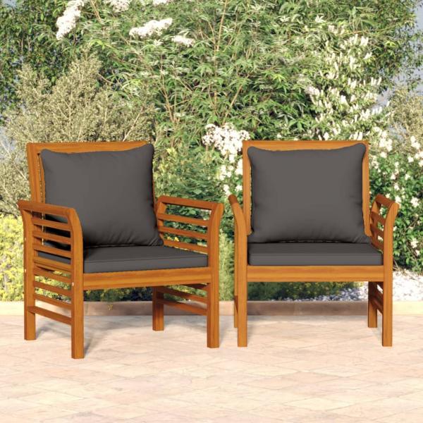 ARDEBO.de - Gartensessel mit Dunkelgrauen Kissen 2 Stk. Massivholz Akazie 