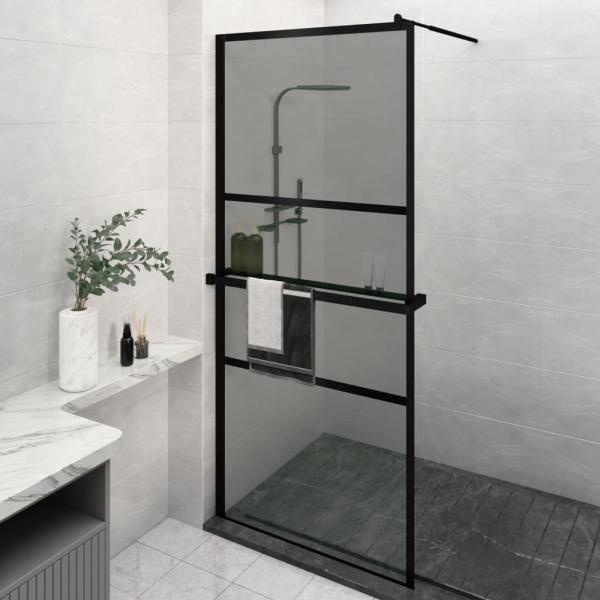 ARDEBO.de - Duschwand mit Ablage für Walk-In-Dusche Schwarz 90x195 cm ESG