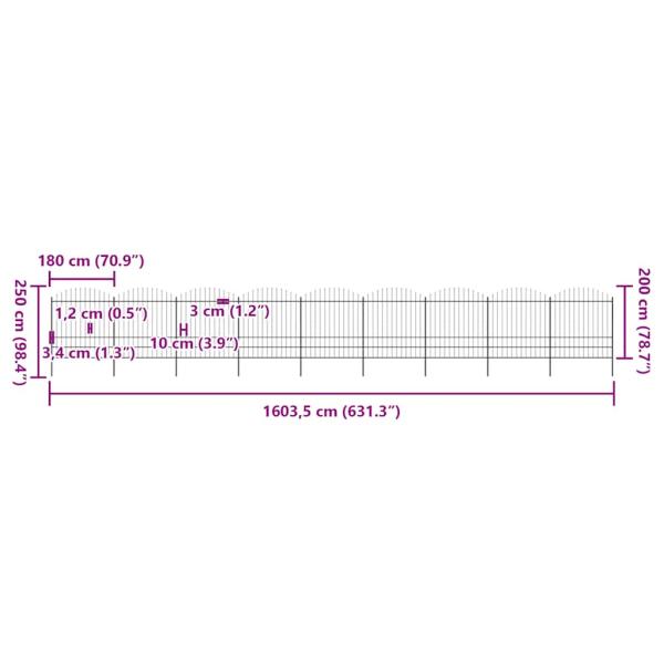 Gartenzaun mit Speerspitzen Stahl (1,75 - 2) x 15,3 m Schwarz