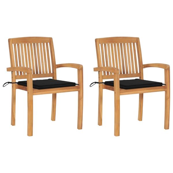 ARDEBO.de - Gartenstühle 2 Stk. mit Schwarzen Kissen Massivholz Teak