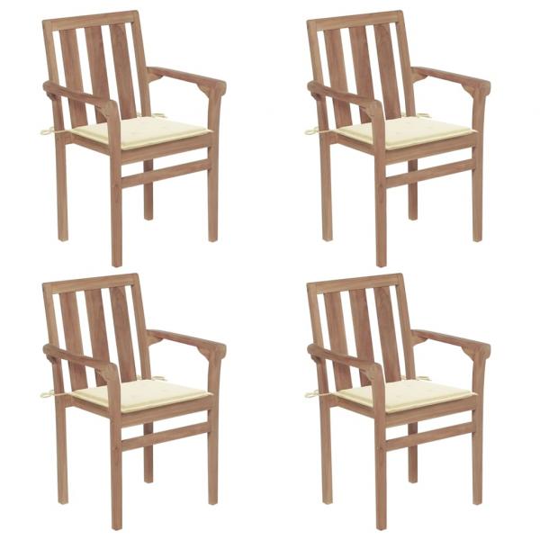 ARDEBO.de - Stapelbare Gartenstühle mit Kissen 4 Stk. Massivholz Teak