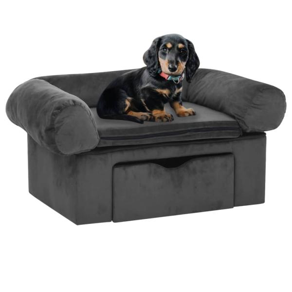 ARDEBO.de - Hundesofa mit Schublade Dunkelgrau 75x50x38 cm Plüsch