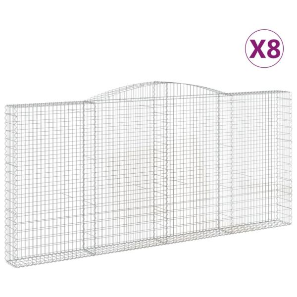Gabionen mit Hochbogen 8 Stk. 400x30x180/200cm Verzinktes Eisen