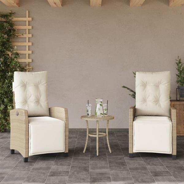ARDEBO.de - Gartensessel mit Fußteil 2 Stk. Verstellbar Beige Poly Rattan