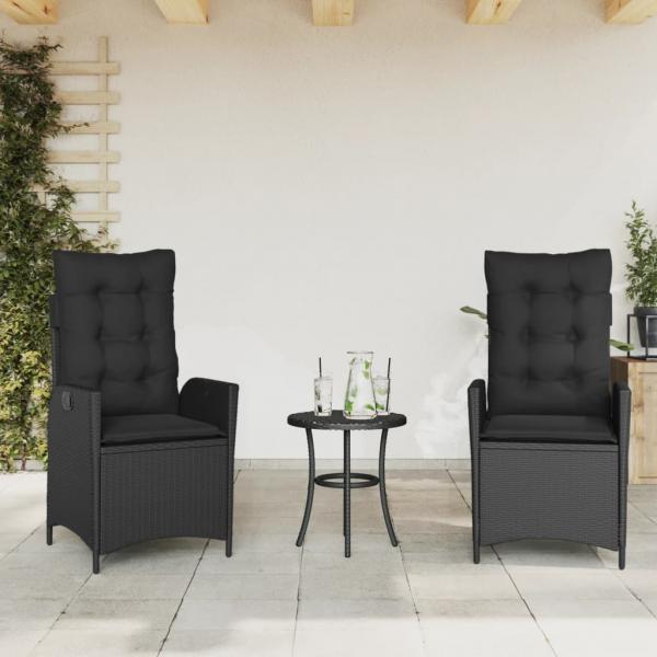ARDEBO.de - Gartensessel mit Kissen 2 Stk. Verstellbar Schwarz Poly Rattan