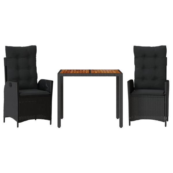 3-tlg. Garten-Essgruppe mit Kissen Schwarz Poly Rattan