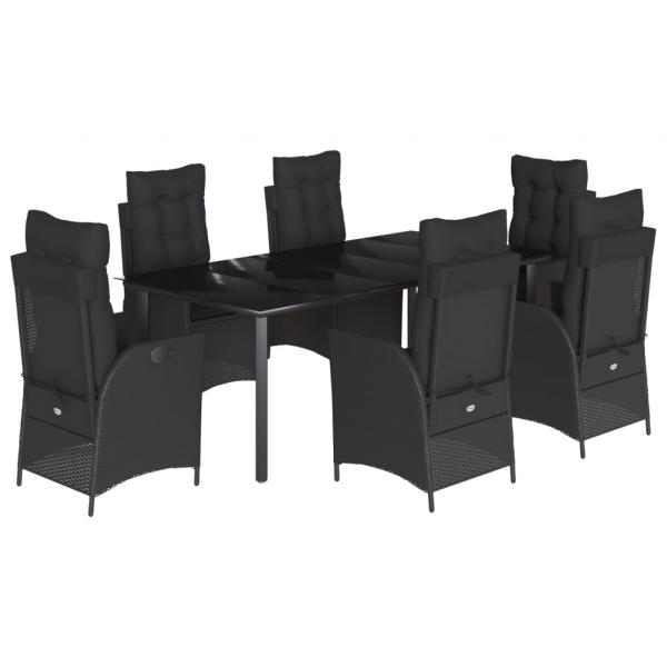7-tlg. Garten-Essgruppe mit Kissen Schwarz Poly Rattan