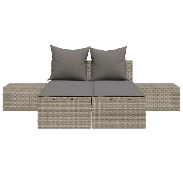 Doppel-Sonnenliege mit Kissen Grau Poly Rattan