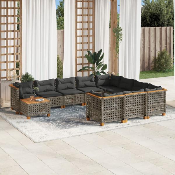 ARDEBO.de - 11-tlg. Garten-Sofagarnitur mit Kissen Grau Poly Rattan
