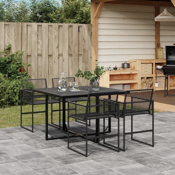 ARDEBO.de - 5-tlg. Garten-Essgruppe Schwarz Poly Rattan