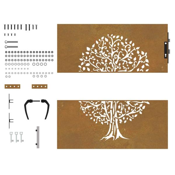 Gartentor 85x100 cm Cortenstahl Baum-Design