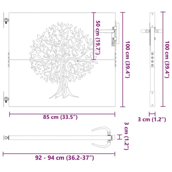 Gartentor 85x100 cm Cortenstahl Baum-Design