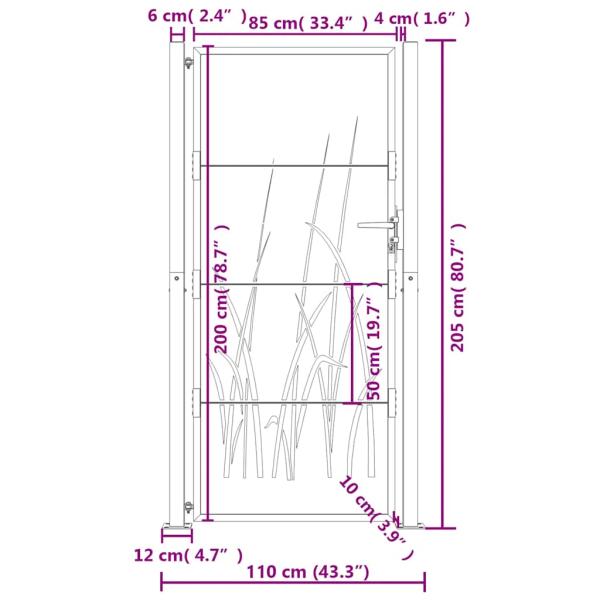 Gartentor Anthrazit 105x205 cm Stahl Gras-Design