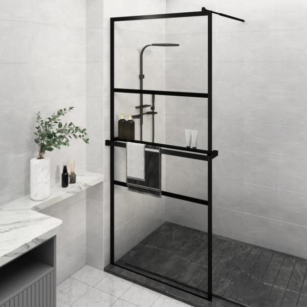 ARDEBO.de - Duschwand mit Ablage für Walk-In-Dusche Schwarz 90x195 cm ESG