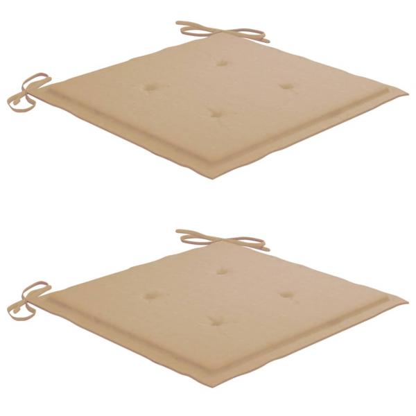 Batavia-Stühle 2 Stk. mit Beigen Kissen Teak Massivholz