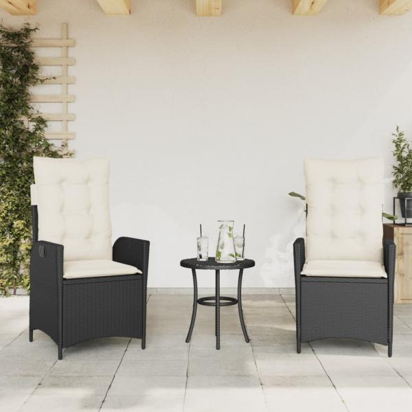 ARDEBO.de - Gartensessel mit Kissen 2 Stk. Verstellbar Schwarz Poly Rattan