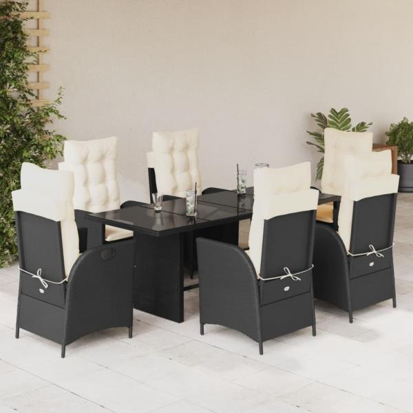 ARDEBO.de - 7-tlg. Garten-Essgruppe mit Kissen Schwarz Poly Rattan
