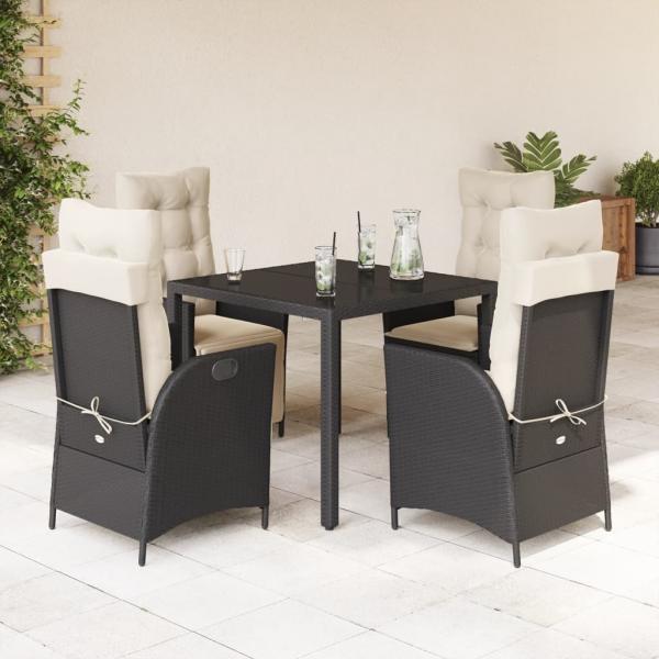 ARDEBO.de - 5-tlg. Garten-Essgruppe mit Kissen Schwarz Poly Rattan