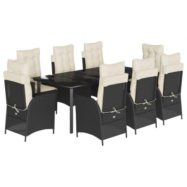 9-tlg. Garten-Essgruppe mit Kissen Schwarz Poly Rattan