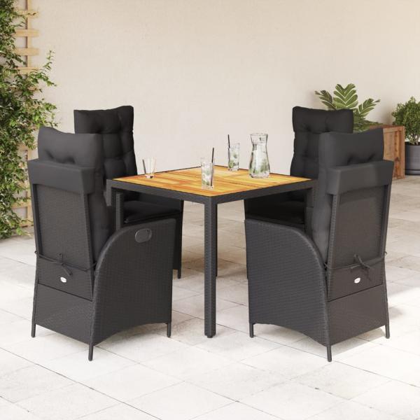ARDEBO.de - 5-tlg. Garten-Essgruppe mit Kissen Schwarz Poly Rattan