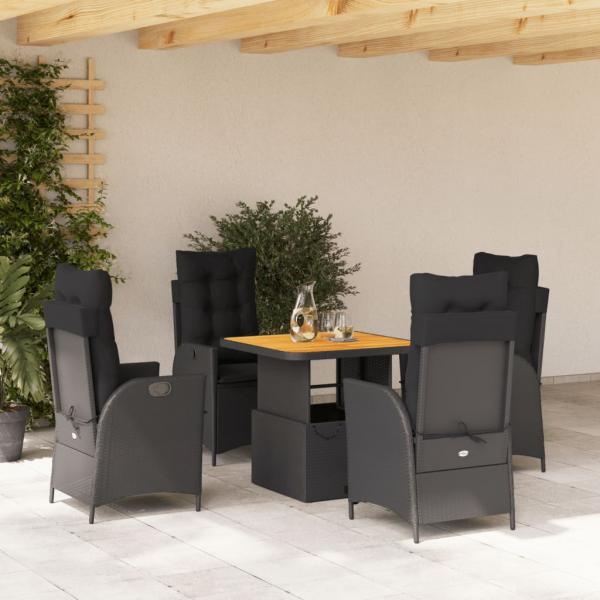 ARDEBO.de - 5-tlg. Garten-Essgruppe mit Kissen Schwarz Poly Rattan