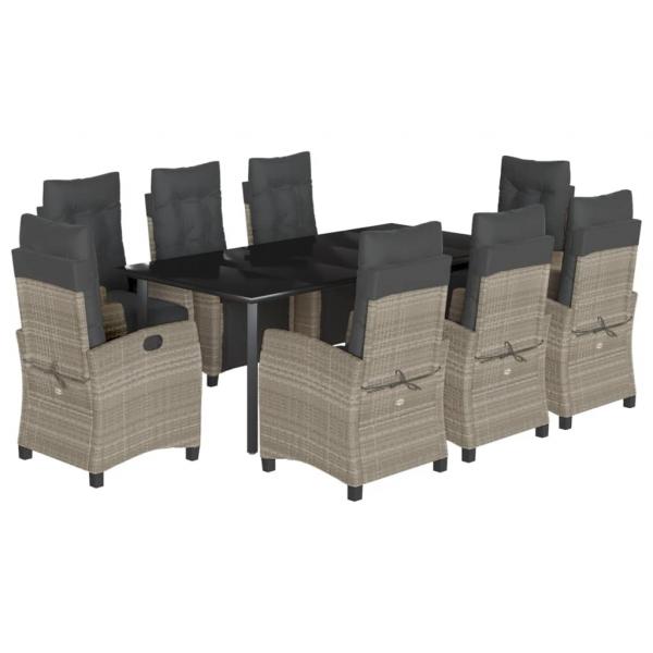 9-tlg. Garten-Essgruppe mit Kissen Hellgrau Poly Rattan