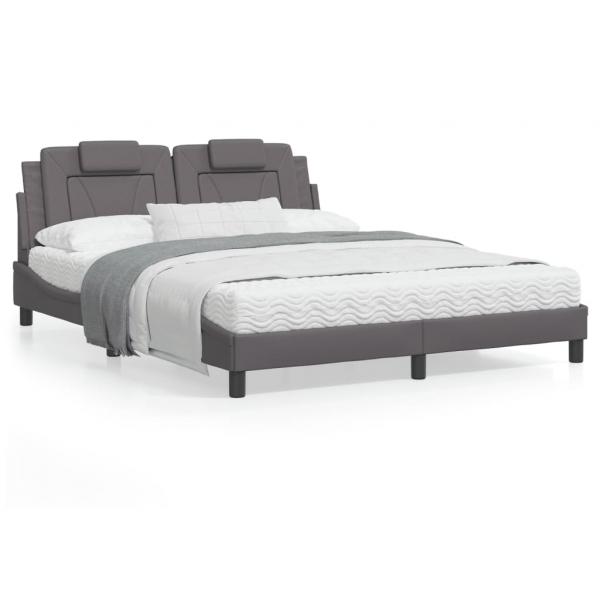 ARDEBO.de - Bettgestell mit LED Grau 160x200 cm Kunstleder