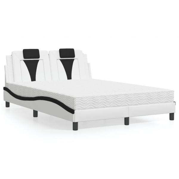ARDEBO.de - Bett mit Matratze Weiß und Schwarz 140x190 cm Kunstleder