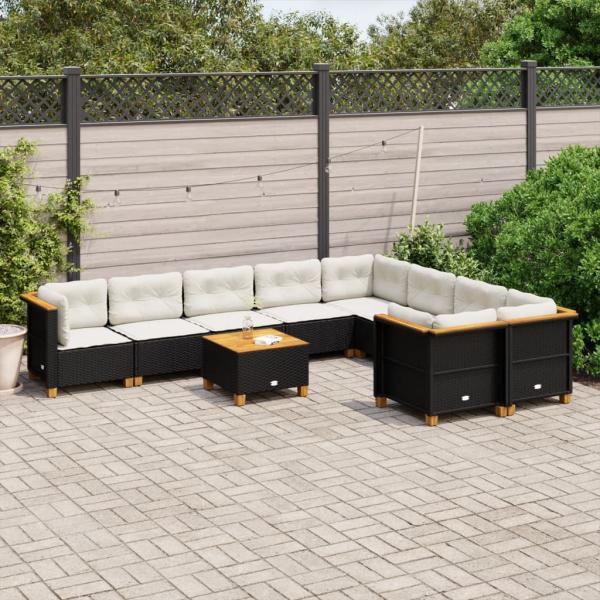 ARDEBO.de - 10-tlg. Garten-Sofagarnitur mit Kissen Schwarz Poly Rattan